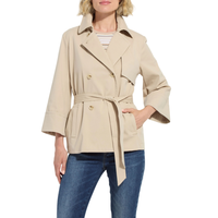 Manteau court trench pour femme, style mode, double boutonnage, ceinture à nouer à la taille, design froncé, veste décontractée