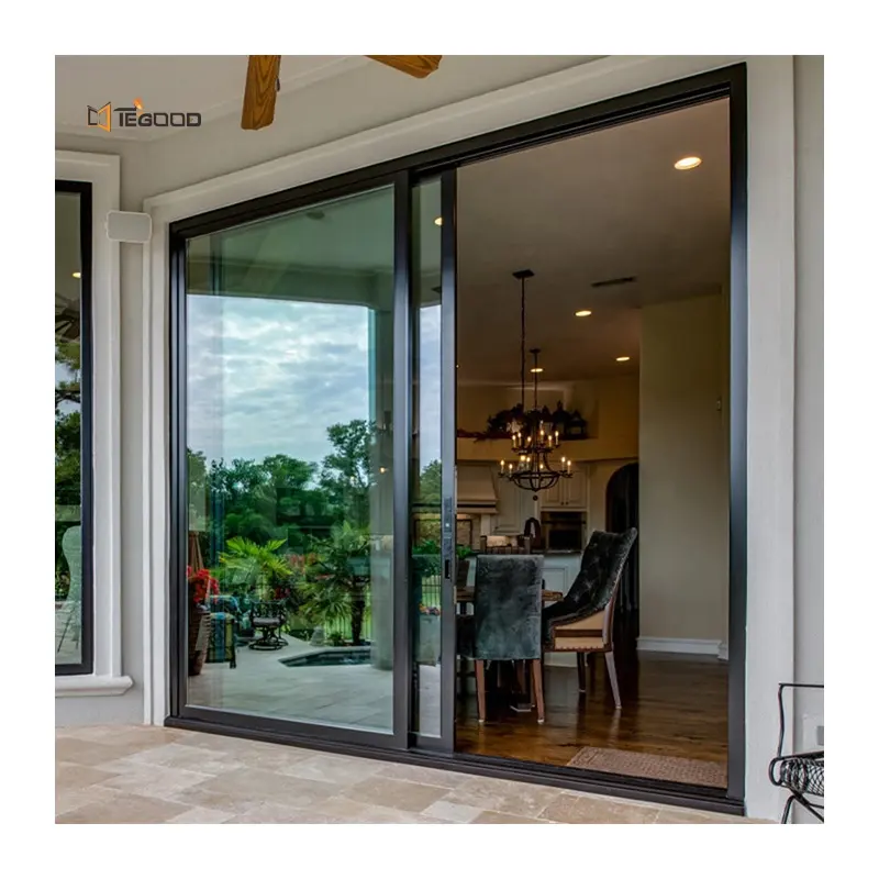 Tegood factory single glass double glazed thermal break aluminum glass sliding door for Garden