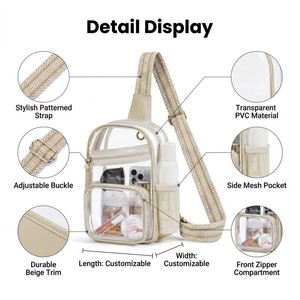 Sac bandoulière transparent en PVC personnalisé, fiable et approuvé pour les stades, avec fermeture éclair sécurisée pour concerts et vendeurs - Product Image 3