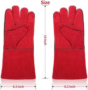 Guantes DE SEGURIDAD DE CUERO Partido de vaca roja con puño largo forrado completo económico para el trabajo del trabajador del soldador Guantes de soldadura Mig - Product Image 2