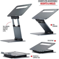 Support d'ordinateur portable pliable unique à hauteur réglable pour le travail debout, support de bureau robuste en aluminium pour le bureau et la maison