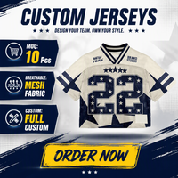 Jersey Sepak Bola Amerika Model Boxy Streetwear Warna Biru Dongker Bahan Polyester Ukuran Besar Custom Pabrik dengan Sublimasi Retro