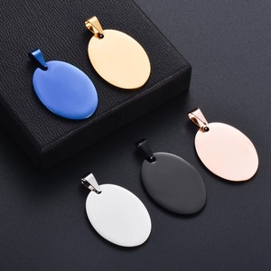Breloque d'identification pour animaux de compagnie en acier inoxydable de forme ovale, 5 couleurs |   Pendentif gravable vierge pour collier de chien ou de chat |   Bijoux en gros - Product Image 1