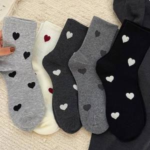 Men's Crew <b>Socks</b> <b>Black</b> Knitted Heart Pattern Daily Wear Regular Style - Product Image 3