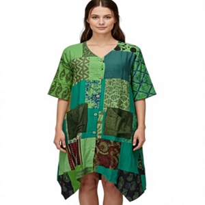 Fashionable Boho Women's Cotton Blast Patch Maxi <b>Dress</b> <b>with</b> Lace Button Zippers and <b>Pockets</b> for Party Occasions - Product Image 1