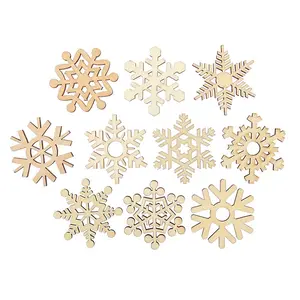 DIY Custom Design Laser Cut Natural Wooden Snowflake Hanging Flower Shapes Christmas Ornament Wood Craft
