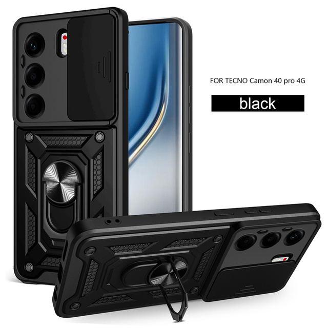 For Tecno Camon 40/30S/Pop 10C/Pova Slim 5G/Spark Slim Armor Slide Window Full Protection Magnetic Ring Holder Phone Case Pouch