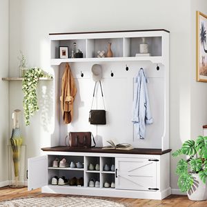 Mueble de recibidor 3 en 1 Db, diseño moderno, con gabinete de almacenamiento montado en la pared, perchero, banco y zapatero, acabado en veta de madera blanca - Product Image 3