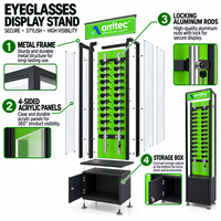 Vitrine d'exposition de lunettes en métal et acrylique sur mesure à 4 faces, verrouillable, avec barre en aluminium, pour magasin d'optique