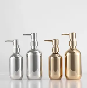 Luxus 10 Unzen 16 Unzen PET-Beschichtung Gold und Silber Plastik flasche mit Pumpe für Shampoo, Dusch gel, Lotion und etc.