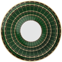 Assiette de table ronde en porcelaine fine vert foncé et or, style vintage de luxe, pour hôtels et restaurants, vente en gros