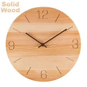 12 Inch Bendroom Creative Solid Wood Made Wooden Wall Clock