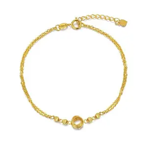 Pulseras de joyería de oro amarillo de 18k, pulsera de mano con nudo de amor y cuentas de doble cadena