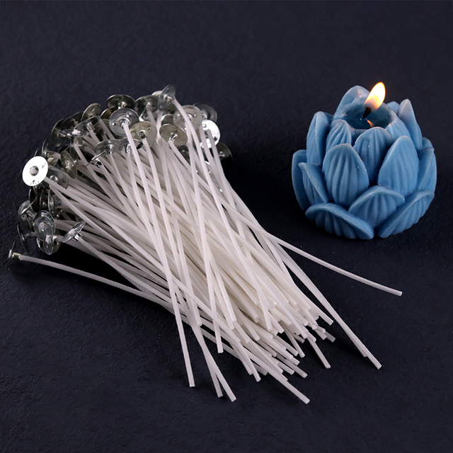 Smokeless Candle Wicks 2.6-20cm Pre-Waxed Cotton Core Metal Sustainer Tabs 100pcs DIY Handmade Candle Making Tools