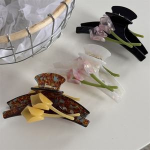 Acetate Women Hair Claw <b>Clip</b> Korean <b>Light</b> Luxury Horseshoe Lotus Flower Shark 11.5cm Fashion High Quality Elegant - Product Image 5