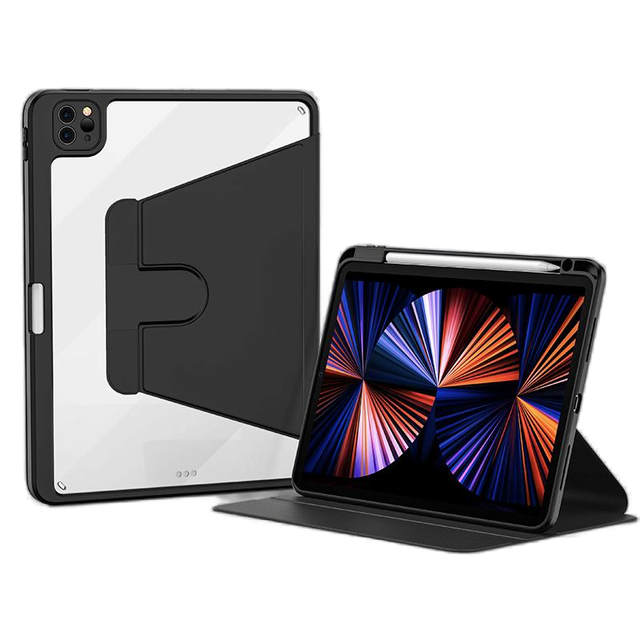 For 5th 6th Gen 9.7 Acrylic Hard Case Crystal Clear Back 360 Degree Rotation Pencil Holder Rotating Cover for Ipad 9.7 2017 2018