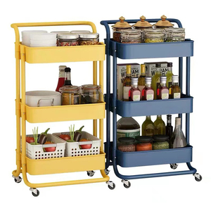 3 Tier <b>Plastic</b> Rolling Utility Cart With Handle Lockable Wheels Storage Organizer Trolley for Home Kitchen Office - Product Image 1