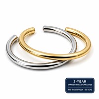 Bracelets Joncs Creux en Acier Inoxydable Plaqué Or 18K PVD pour Femme, Étanche et Inaltérable