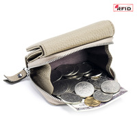 Dompet Mini RFID Lipat Tiga Wanita Kulit Asli Pendek Gaya Jepang Dompet Koin Multifungsi Kapasitas Besar dengan Ritsleting