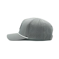 Casquette de golf et de baseball en tissu gris haute performance, à 5 panneaux structurés, avec logo en patch de caoutchouc découpé au laser, personnalisable, pour le sport, marque privée