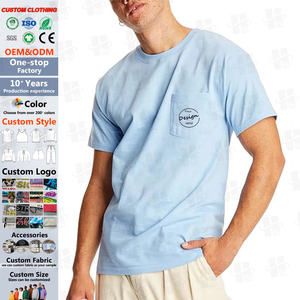 Camisetas de Manga Curta 100% Algodão com Design Personalizado para Atacado, Moda Masculina com Bolso Frontal - Product Image 1