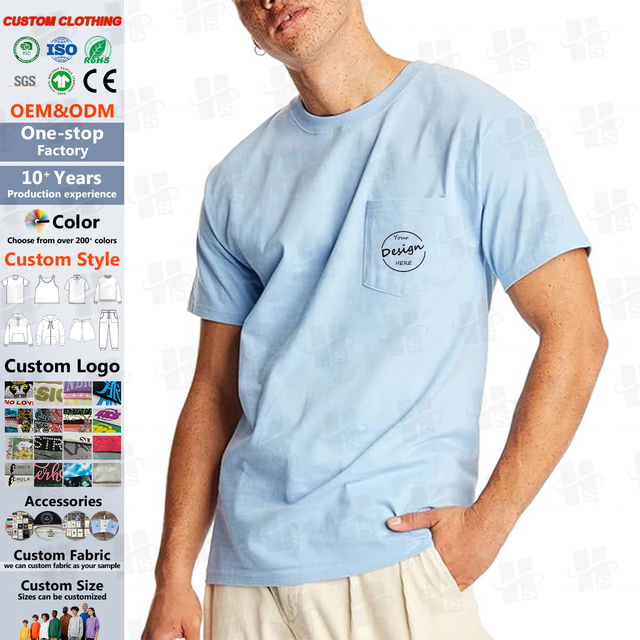 Wholesale Custom Printing Design 100%Cotton Short Sleeved T Shirts Left Chest Pocket Men Fashion Men's Tshirts with Front Pocket
