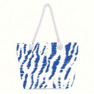 Bolsos de Mano para Mujer con Estampado de Moda, Asa de Cuerda de Algodón, Bolso de Playa de Yute - Product Image 1