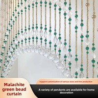 Nouveau rideau suspendu en perles de verre vert paon avec style et motifs sculptés, idéal pour les entrées, les chambres et les portes des toilettes
