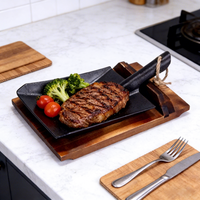 Poêle en fonte style ferme, irrégulière et créative, à bord plat, antiadhésive, pour plats spéciaux Teppanyaki, avec base en bois