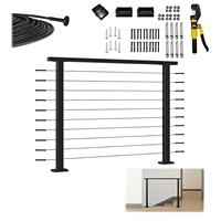 Schwarzes Kabelgeländer-Set 2-4ft Oberflächenmontage Vorgekrimptes Edelstahl-Drahtseil-System für Terrasse und Balkon Komplettset