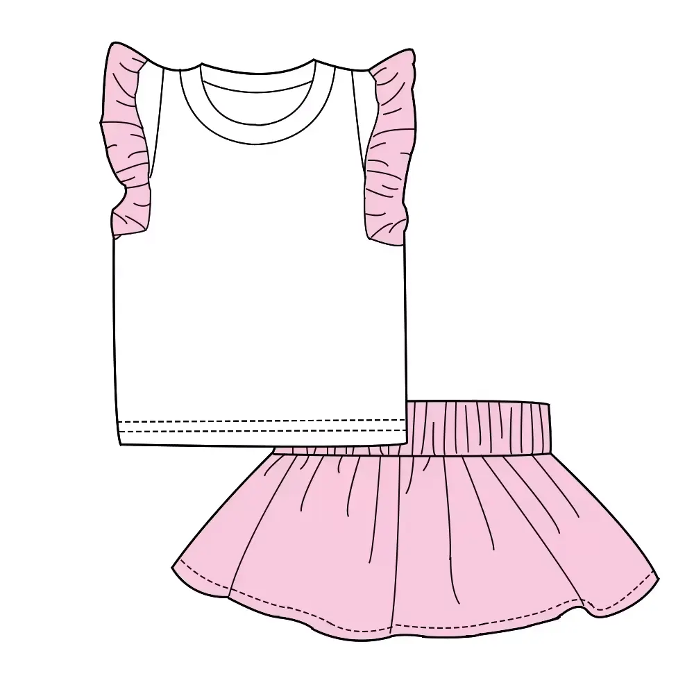 Moda yaz çarpıntı kollu bebek giyim seti doğum günü kıyafeti gömlek ve elbise çocuk kız kıyafeti