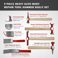 Outil de réparation de carrosserie automobile 9 pièces, outil d'aile de carrosserie en acier au carbone, kit d'outils de réparation de carrosserie de marteau de carrosserie