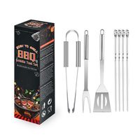 Ensemble d'ustensiles de barbecue en acier inoxydable résistant à la chaleur, facile à nettoyer, comprenant spatule, fourchette, pinces, couteau et brochettes, pour le camping et les activités de plein air, 3/9/20 pièces