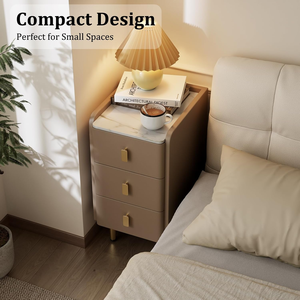 Modern Small Side <strong>Table</strong> with <strong>Marble</strong> Top, Slim <strong>Bedside</strong> Cabinet for Bedroom Living Room - Product Image 3