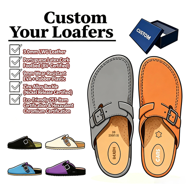 Summer Slip on Mules Suede Leather Cork Foot Bed Breathable Flat Sandals Comfortable Clogs for Women Men Casual Outdoor Open Toe
