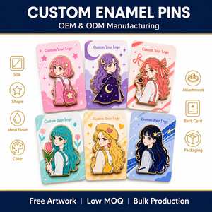 Pins en émail dur personnalisés, fille anime originale, plaqués or, badges de revers en métal - Product Image 4