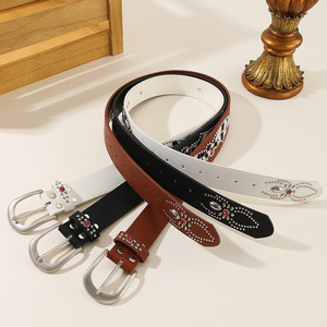 Ceinture en cuir épais noir à clous et bijoux de style western vintage pour motard <span class=keywords><strong>rockabilly</strong></span> - Product Image 3