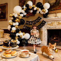 Ensemble de guirlandes d'arche de ballons ronds en latex sur le thème noir, blanc et or, décorations de fête d'anniversaire pour enfants et adultes