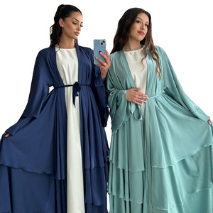 优雅奢华缎子3层卡夫坦新适度开放阿巴亚女性土耳其伊斯兰服装2pcs最小起订量灵感来自迪拜风格 - Product Image 1