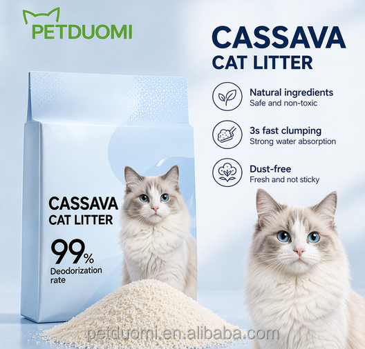 OEM Factory Cassava Cat Litter Fast Clumping Dust Free Natural Plant Based Cat Sand Wholesale