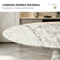 Carrara Marmor Runder Esstisch Japandi Küsten-Stil Konischer Sockel Steintisch Robust Pflegeleicht für Australien