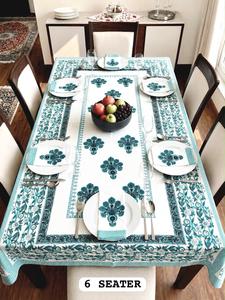 Nappe de table moderne en coton 100% imprimée à la main avec serviettes pour 6 personnes - Product Image 6