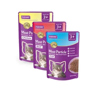 Bolsa De Comida Molhada Cat Pronto Para Enviar Vários Sabores Meat Particle Pet Treat Pouch Bolsa De Comida De Gato Molhado