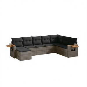 Ensemble de canapés de jardin en rotin gris avec pieds réglables, 6 places, mobilier d'extérieur au design contemporain - Product Image 1