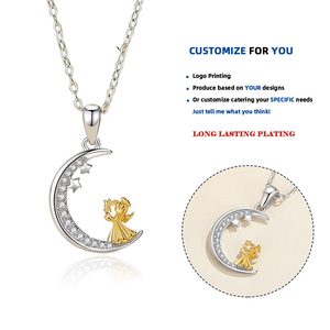DY780 Angel Girl 925 <span class=keywords><strong>in</strong></span> <span class=keywords><strong>argento</strong></span> Sterling zircone cubico due toni stella e luna collana ciondolo cuore a forma di lettera per matrimoni - Product Image 1
