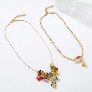 Kaimei 2026 Fashion <strong>Jewelry</strong> 2-piece Set Multi-layer Full Diamond <strong>Crab</strong> Fruit Swimming Ring Pendant Necklace Women Enamel Necklace - Product Image 4