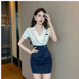 Ensemble uniforme <span class=keywords><strong>de</strong></span> spa et <span class=keywords><strong>de</strong></span> salon <span class=keywords><strong>de</strong></span> beauté, tenue <span class=keywords><strong>de</strong></span> travail en polyester gaufré, haut, chemise, jupe courte, robe, pour le travail, le bureau, grandes tailles - Product Image 5