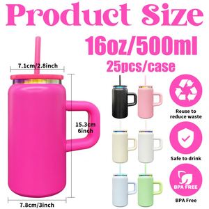 Powder Coated Elegant Shaped <b>Drinking</b> Glasses rainbow Underneath 16oz Vacuum Stainless Steel Can Mugs with pp <b>Plastic</b> Lids - Product Image 2