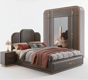 Lit double king size à cadre en bois moderne et bon marché Tête de lit en cuir Meubles de maison en bois de luxe Ensemble de chambre à coucher Queen - Product Image 6