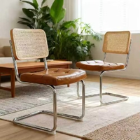 Runwood Lot de 2 chaises de salle à manger en rotin, avec revêtement en similicuir, structure chromée, chaises latérales pour cuisine et salon